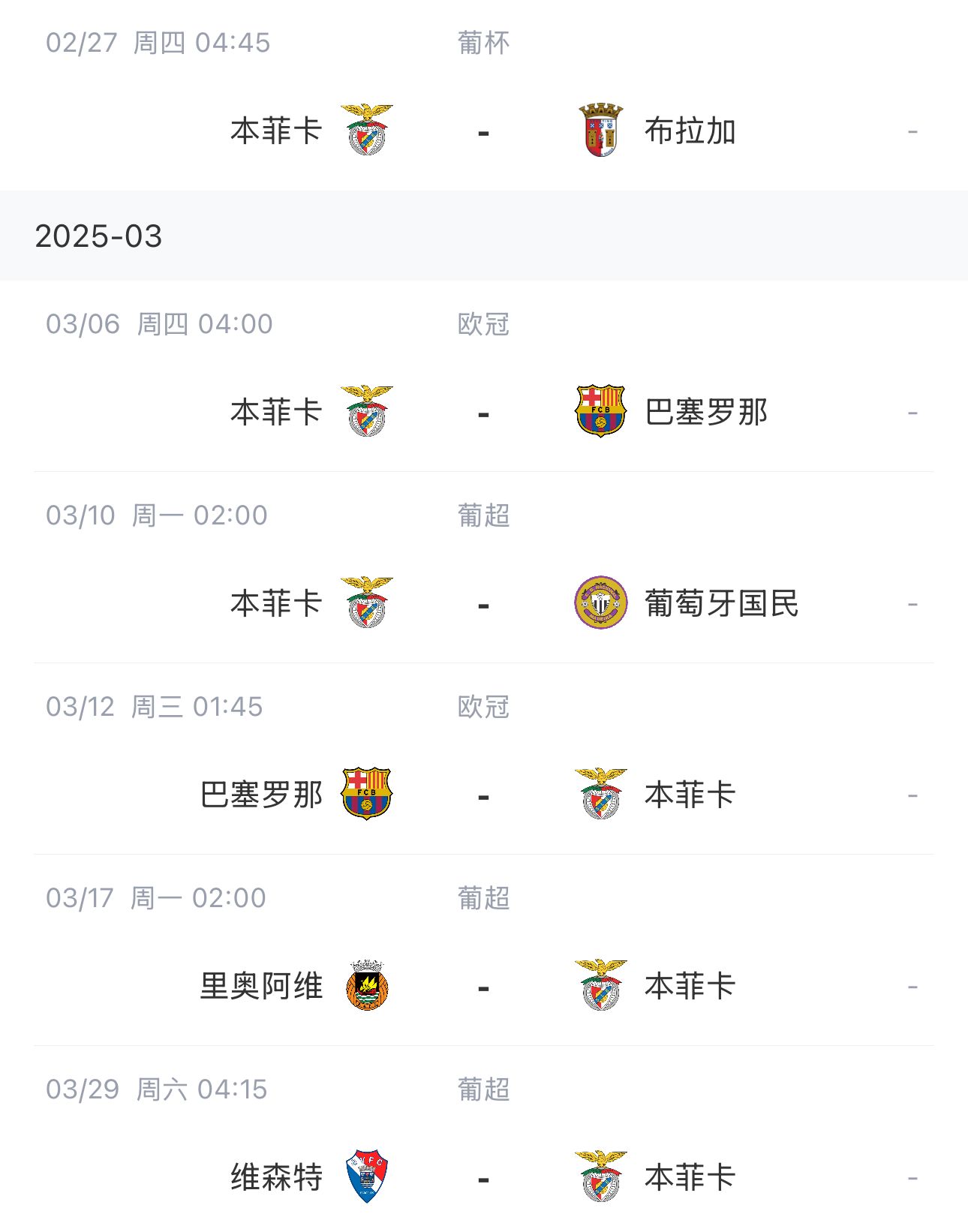 讓路歐冠！本菲卡戰(zhàn)巴薩首回合比賽前的葡超比賽推遲進(jìn)行