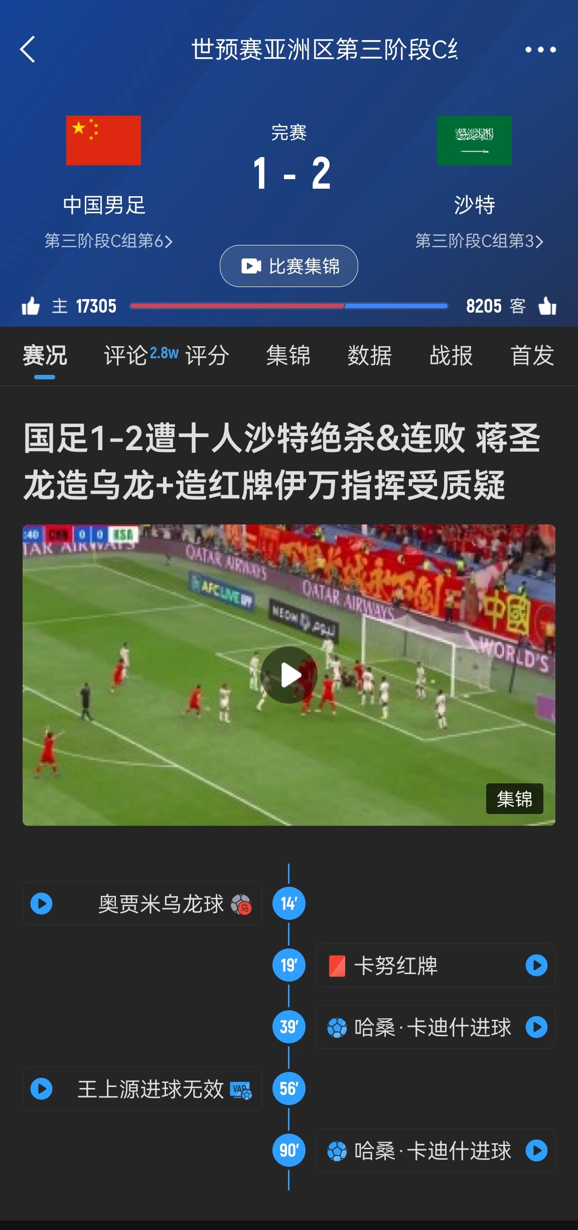 今天什么劇本？首戰(zhàn)沙特也是半場紅牌+蔣光太傷退，最后國足被翻